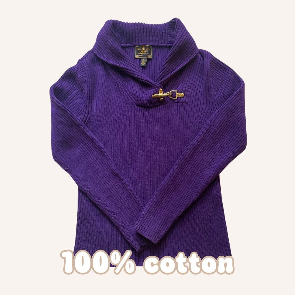 RALPH LAUREN purple cowl neck sweater shawl collar toggle, purple, size L